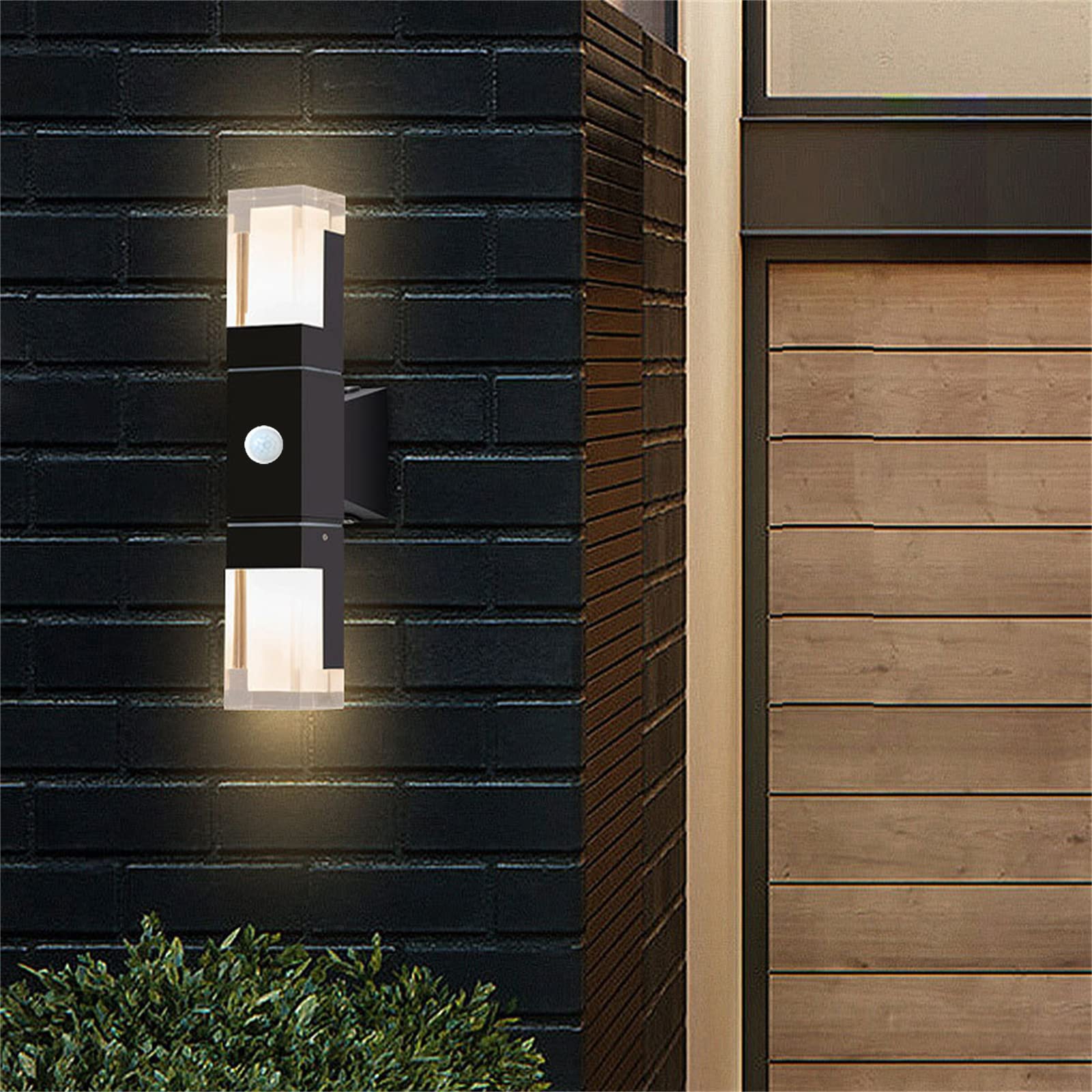 LED Wandleuchte Außen/Innen mit Bewegungsmelder IP65 Außenlampe Sensor Induktion Außenbeleuchtung Wand Alu Außenwandleuchte 24W Schwarz Rechteck Wandlampe Veranda Garage Balkon Flur (Kaltweiss 6000K)