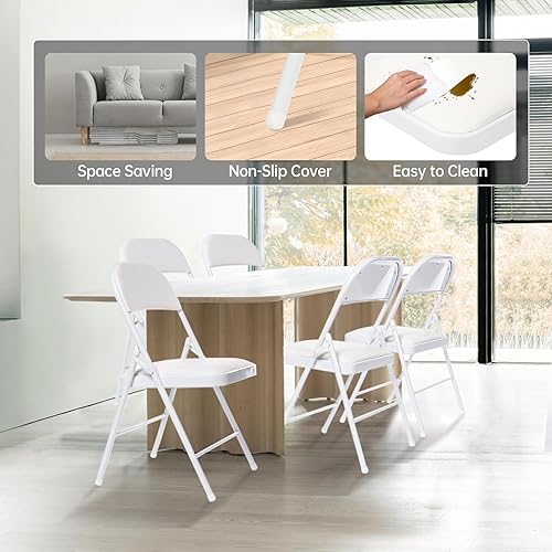 Miniatura 6 de Paquete de 6 sillas plegables con asientos acolchados, silla plegable acolchada con marco de acero para eventos, oficina en casa, silla plegable de
