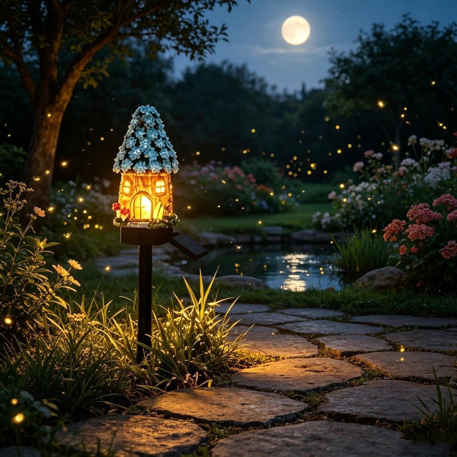 Solar Fairy-Tale Mushroom Cottage Garden Light | Mushroom Solar Lights Outdoor | Fairy Garden Houses for Outside | Auto on/Off Waterproof Led Light Lamp for Yard Patio Landscape Pathway Lawn Decor