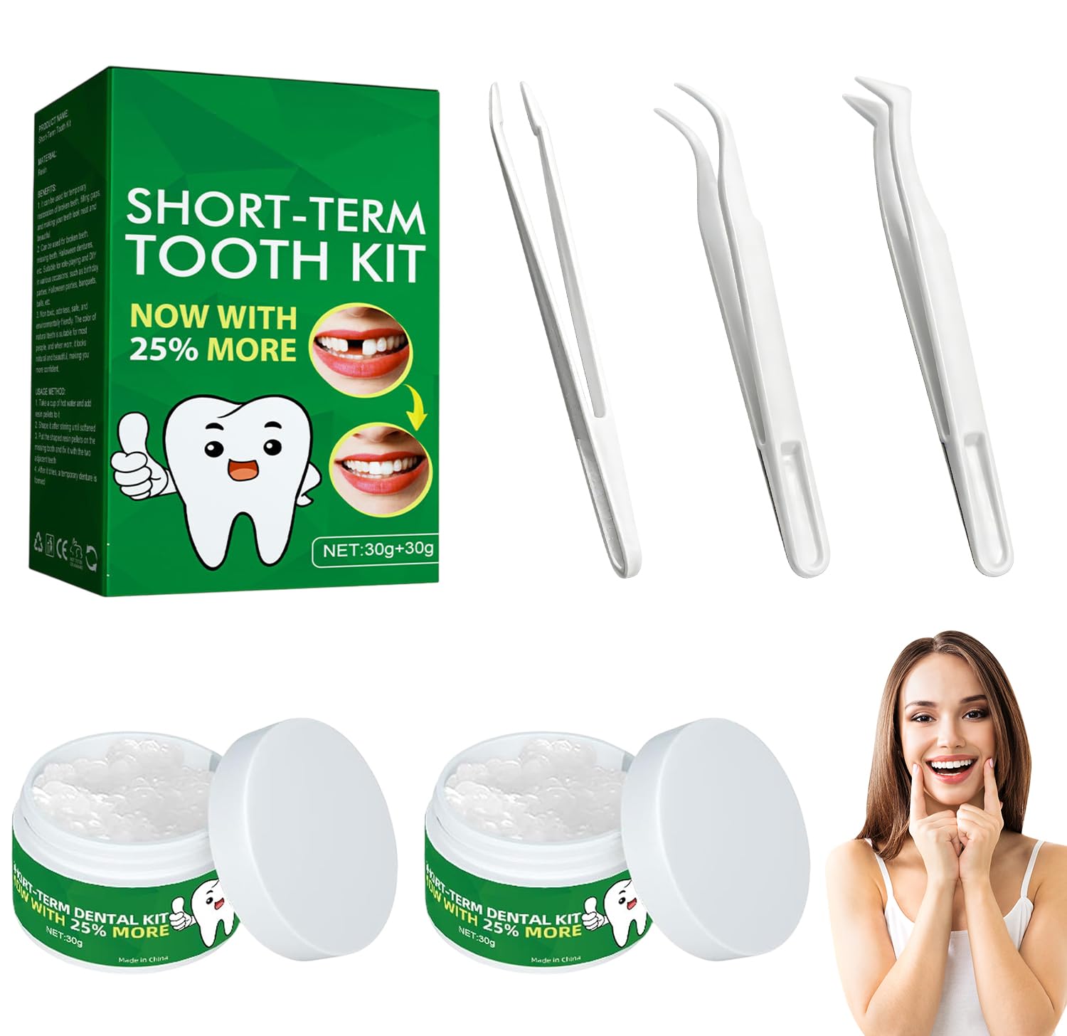 Cemento Dental Permanente 60g Kits de Empastes Dentales Perla Dental Reparación Dientes Falsos Moldeables
