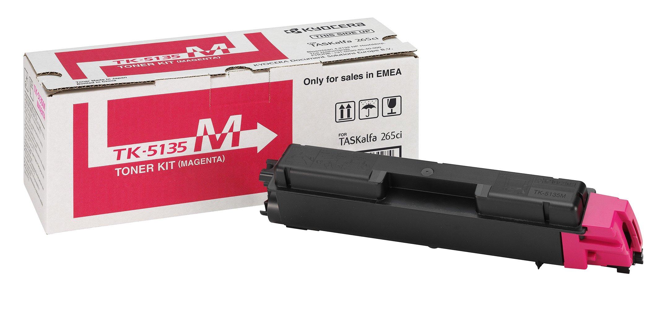 Kyocera TK-5135M Toner Drucker Magenta. Original Tonerkartusche 1T02PABNL0. Drucker Toner kompatibel für TASKalfa 265ci, TASKalfa 266ci. Druckertoner für bis zu 5000 Seiten