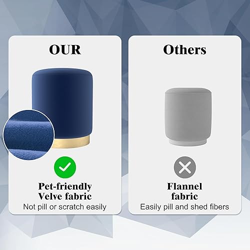 Miniatura 6 de DAGONHIL Moderno otomano redondo de terciopelo, taburetes cortos tapizados de maquillaje con base chapada en oro, taburete de pie para sala de