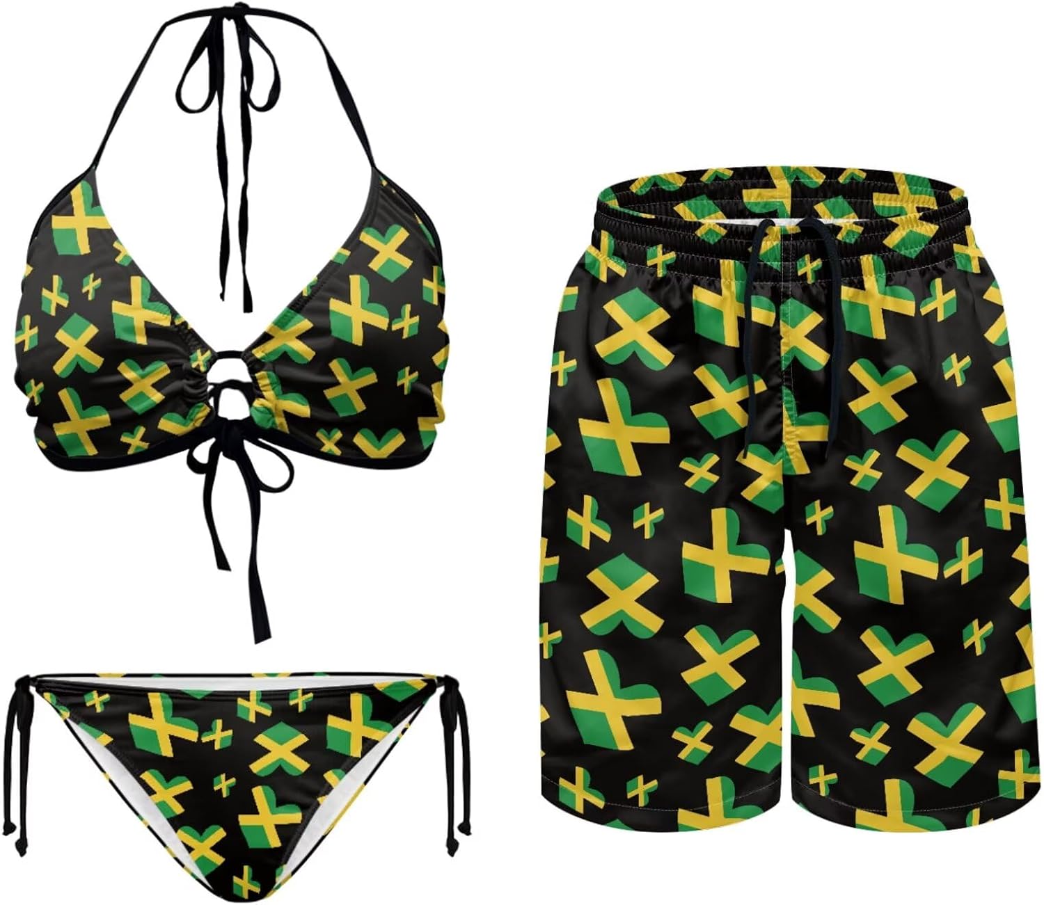 Matching Swimsuits for Couple Patriotic Womens Bikini Sets with Men's Swim Trunks Beach Bathing Suit