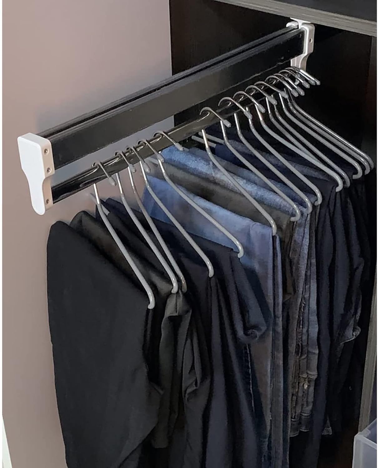 Pull-Out 30-80cm Trouser Rack,Retractable Wardrobe Rail Organizer, Top Mount Towel Rack/tie Rack, Space Saving and Storage,Onecolor-35cm/13.7in