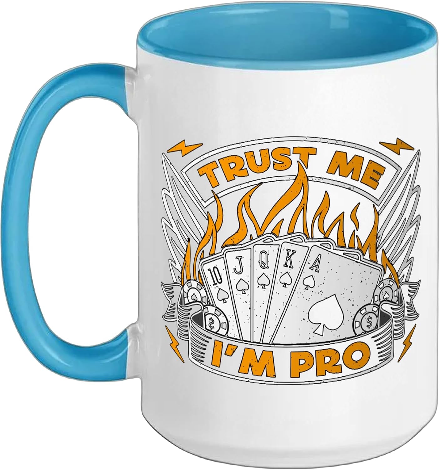 Trust Me I'm Pro Card Game Casino Gambling Classic Blackjack Ceramic Mug, Blue/White, 15oz