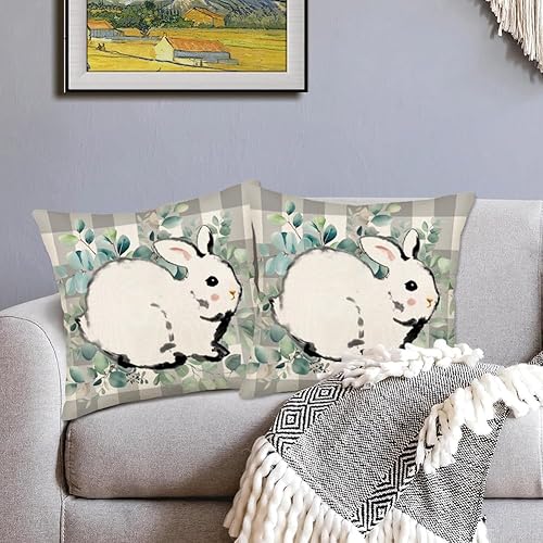 Miniatura 2 de Xihomeli Juego de 2 fundas de almohada decorativas de conejo de Pascua de 22 x 22 pulgadas, fundas de almohada decorativas de primavera de granja