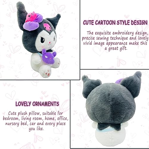 Miniatura 7 de Muñeca de peluche de anime de 15.7 pulgadas, adorable animal de peluche, lindo juguete de peluche suave, regalo de cumpleaños para niños (Kuro)