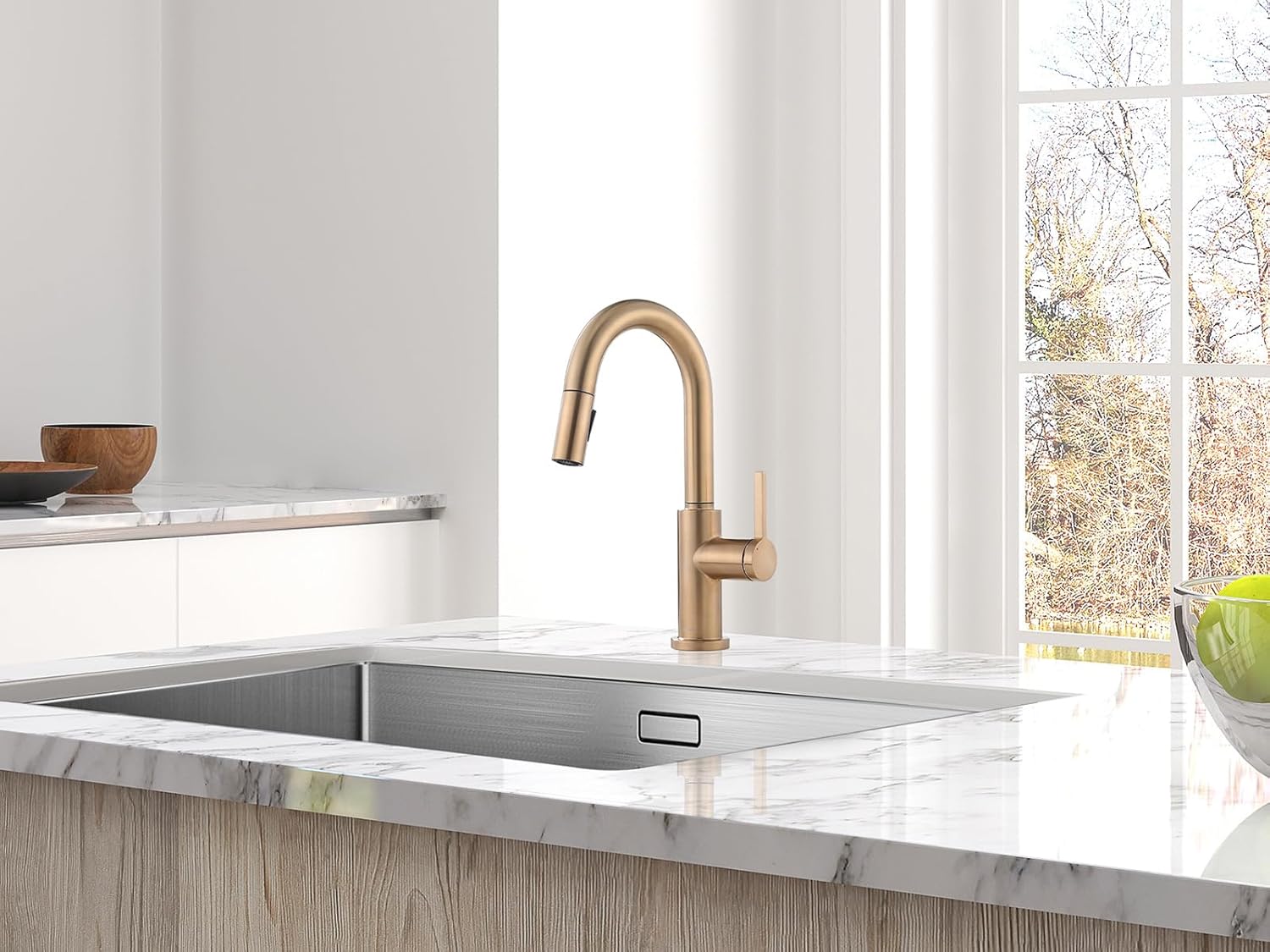 AguaStella AS32CPB Champagne Bronze Bar Faucet or Prep Kitchen Sink Faucet with Pull Down Sprayer and Single Handle
