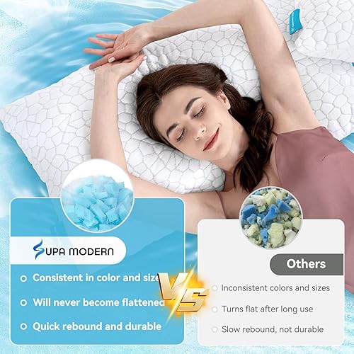 Miniatura 33 de SUPA MODERN Almohadas de cama refrescantes para dormir, 1 paquete de almohadas de espuma viscoelástica trituradas, almohada fresca ajustable