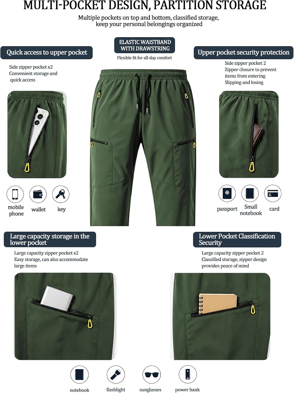 Hidkat Men's Lightweight Hiking Cargo Pants Outdoor Tactical Pants Water Resistant Combat Trousers with Zipper Multi Pockets