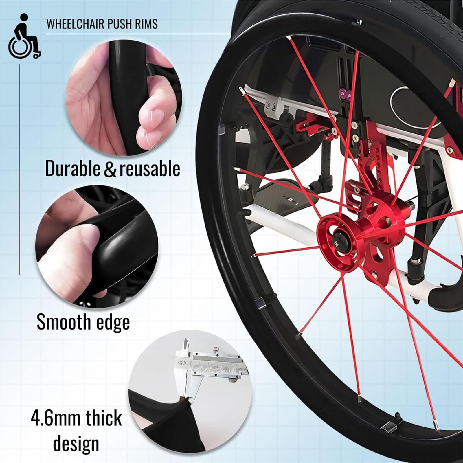 Rutschfeste Silikon-Rollstuhl-Handrandabdeckungen für verbesserten Halt und Traktion, verschleißfestes Zubehör für 50,8 cm, 55,9 cm, 61 cm Rollstühle