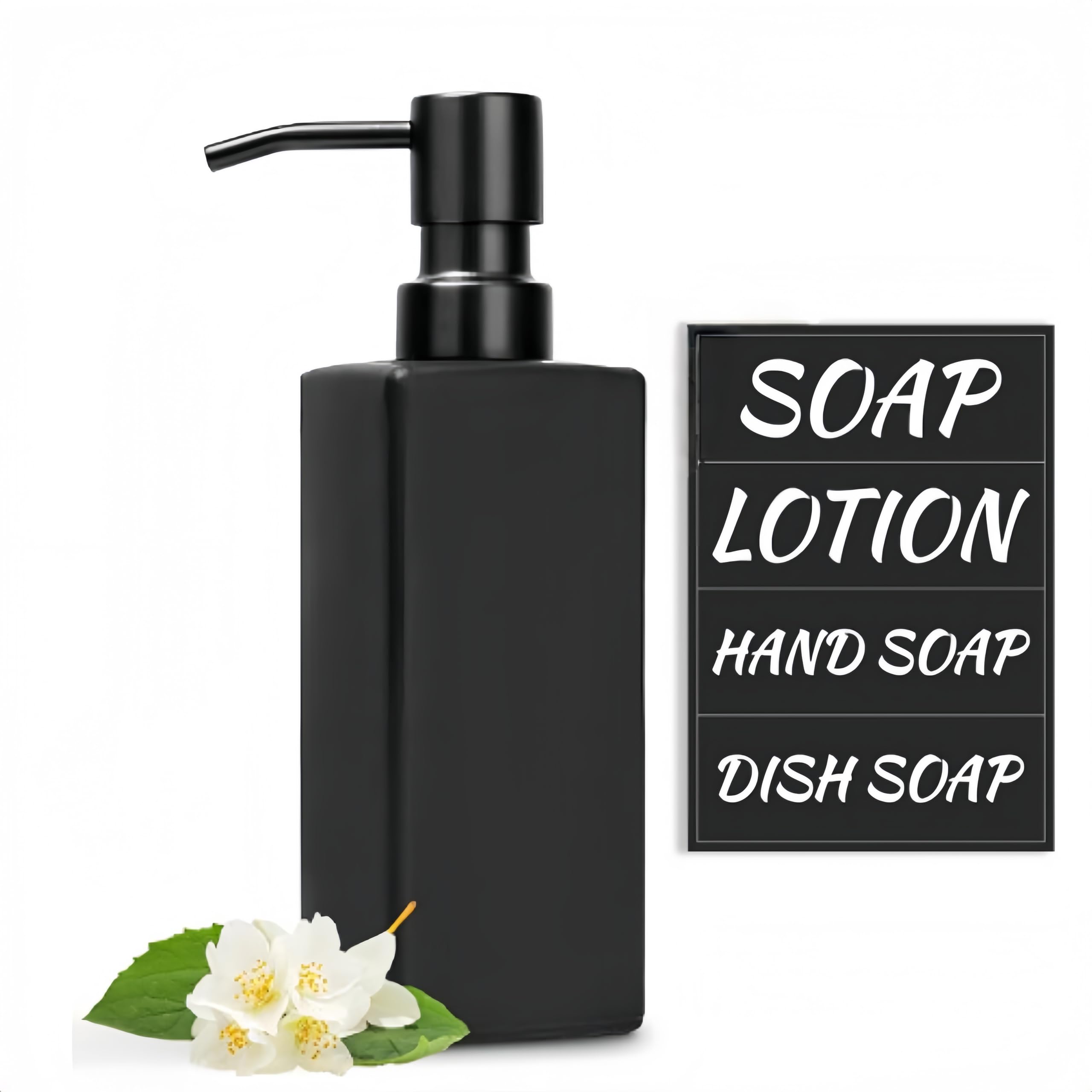 Black Soap Dispenser with Stainless Steel Pump 350ml matt square hand dish handw