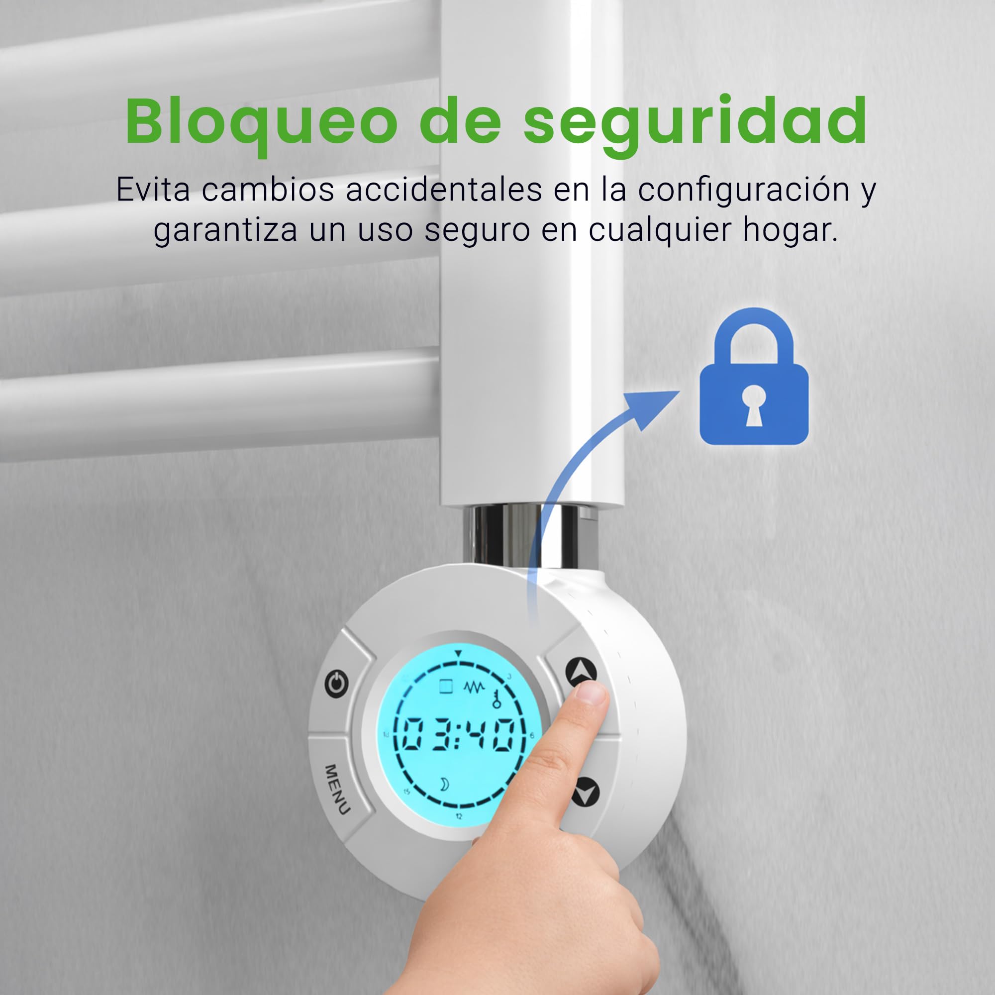 ROINTE Calientatoallas Elba Plus, Secatoallas Eléctrico Digital 19 Tubos, Acero, Blanco RAL 9016, 121.5x50x9.5 cm, 500W, Panel LCD Táctil