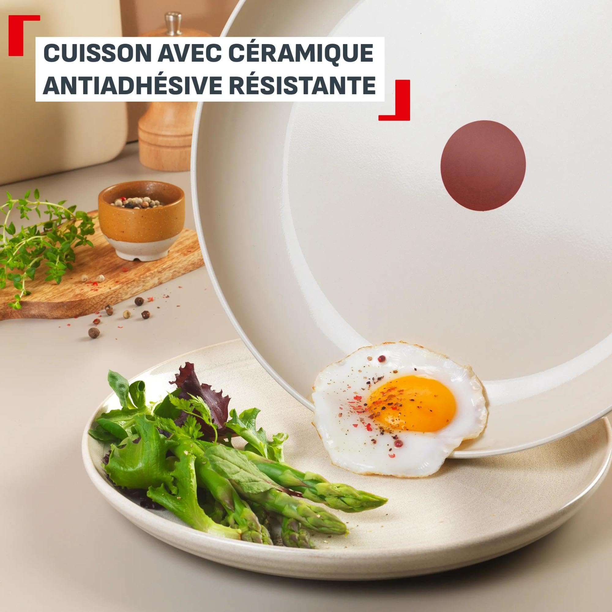 Tefal (Re) flect, Batterie de cuisine 3 pièces, Poêles et casseroles empilables, Poignée amovible, Céramique antiadhésive, L3699202