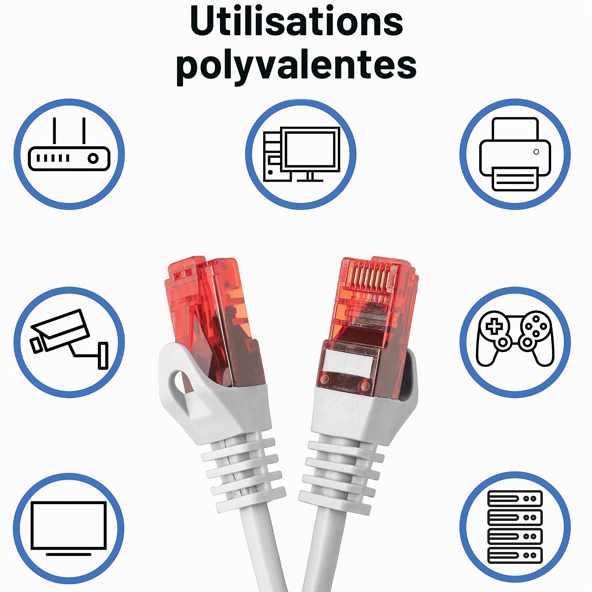 BIGtec Câble Ethernet 50m RJ45 Gigabit LAN Réseau Internet Compatible blanc Compatible Playstation xBox PS5 PS4 Routeur Switch Modem Décodeur TV Box Console de Jeux PC 50 mètres