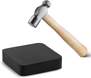 Rubber Bench Block Set (4x4in) with Mini Hammer (6in) | Jewelry Making Kit, Metal Smiting Tool, Jewelry Tools for Metal St...