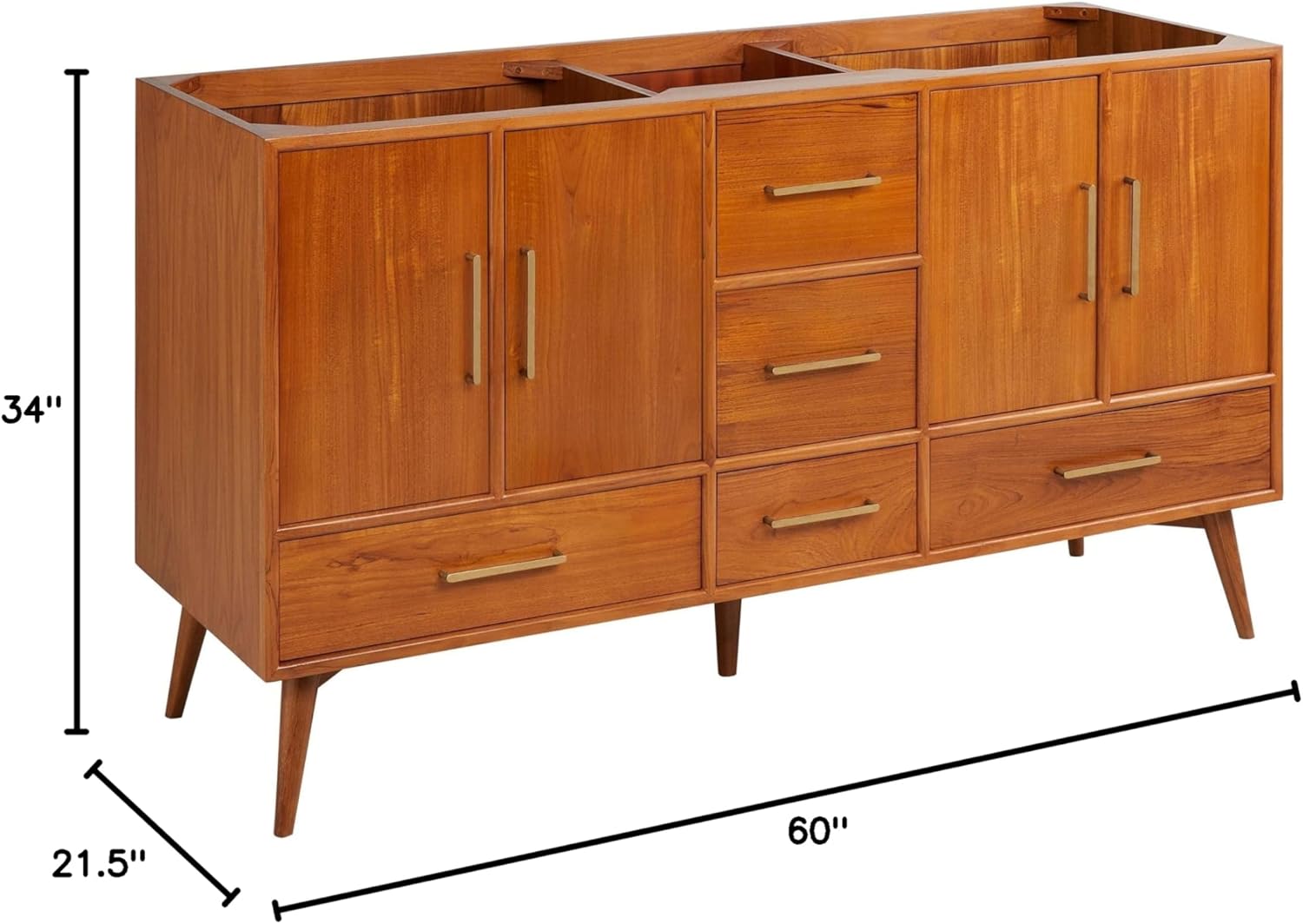 Signature Hardware 478411 Novak 60" Double Vanity Cabinet Only with Teak Cabinet - Less Vanity Top