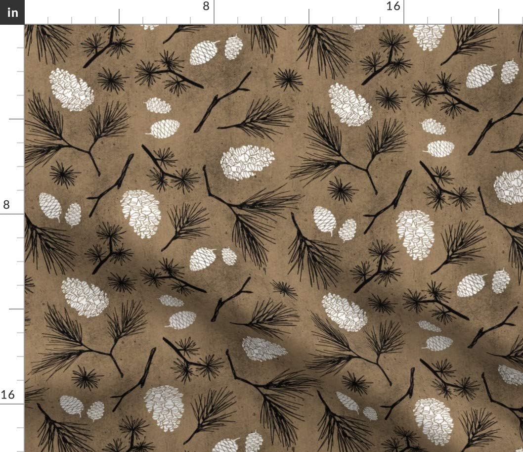 Spoonflower Fabric - Rustic Brown Woodland Wedding Christmas Pinecones Pine Trees Winter Printed on Petal Signature Cotton Fabric by The Yard - Sewing Quilting Apparel Crafts Decor