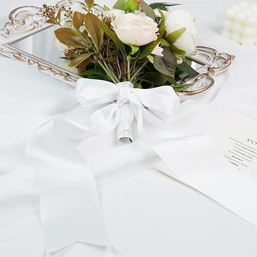 Miniatura 5 de DINDOSAL Cinta de satén de 3.0 in (blanco, 10 yardas)