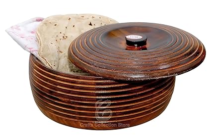 Boscaiola24 Handicrafts Wooden Chapati Box Casserole Roti Boxes For Kitchen Roti Dabba Hot Case Roti Server | Casserole for Kitchen | Hotpot for Chapati Tableware Serveware 8.3 x 8.3 x 4 Inch