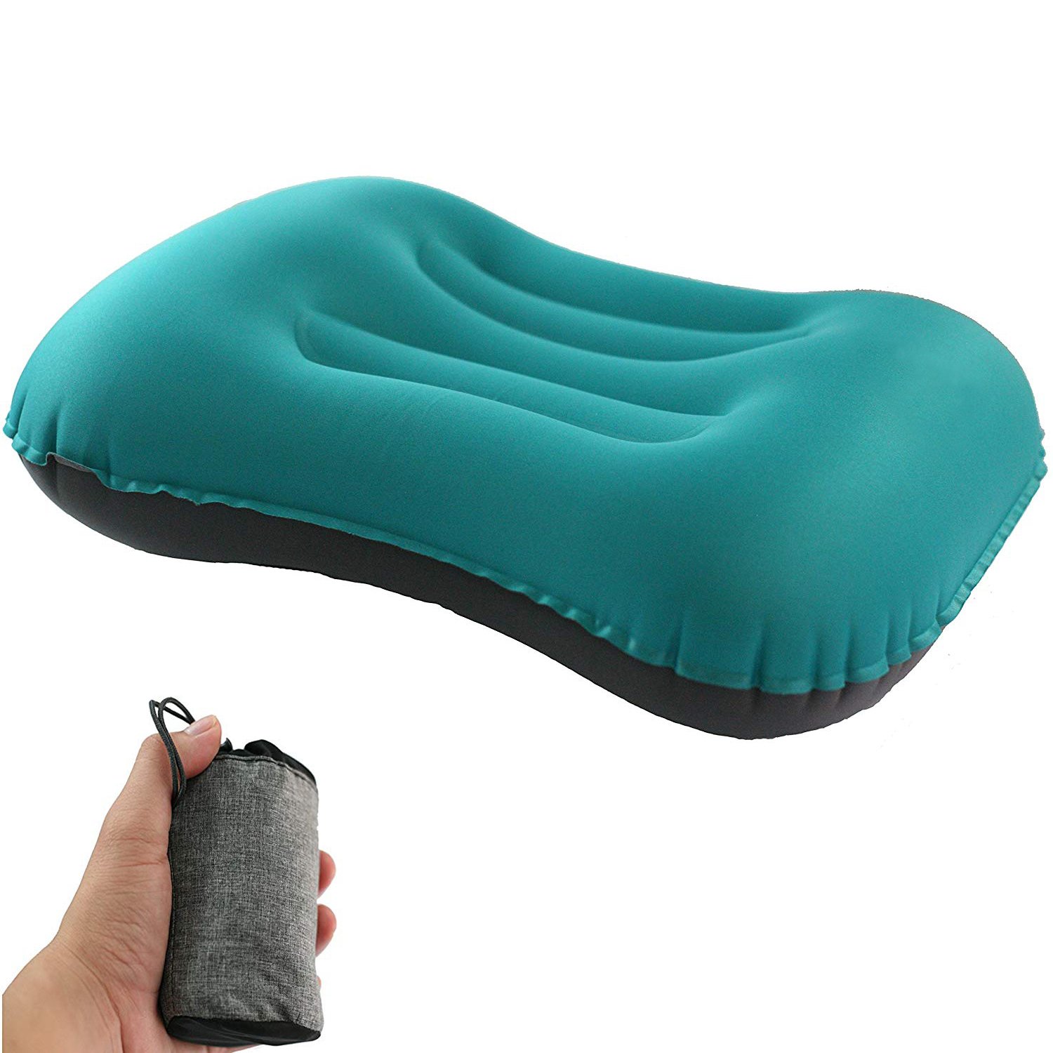Ultralekkie nadmuchiwane poduszki kempingowe z kompaktowym workiem, ergonomiczna, do podparcia szyi i lędźwi, na kemping, wędrówki z plecakiem, 2-pak
