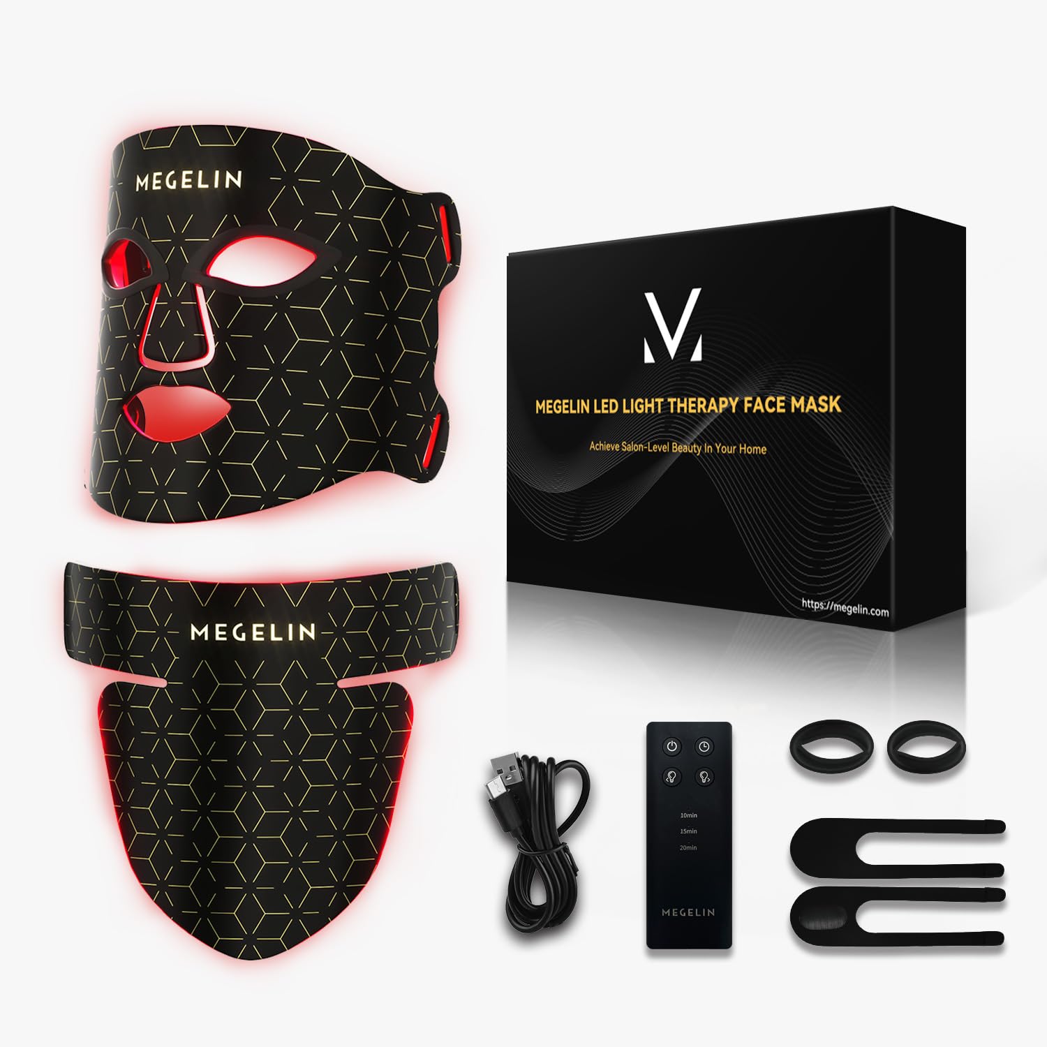 MEGELIN Led Red Light Therapy Mask,7 Colors Led Light Therapy Facial & Neck Mask