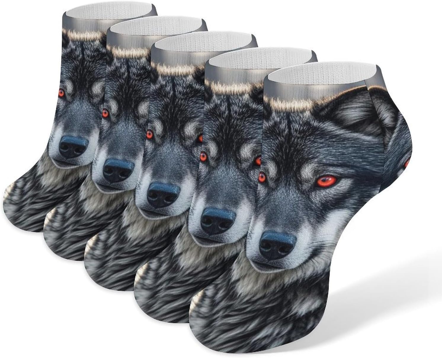 Big Black Wolf with Red Eyes 5 Pairs Ankle Socks, Breathable Crew Sock