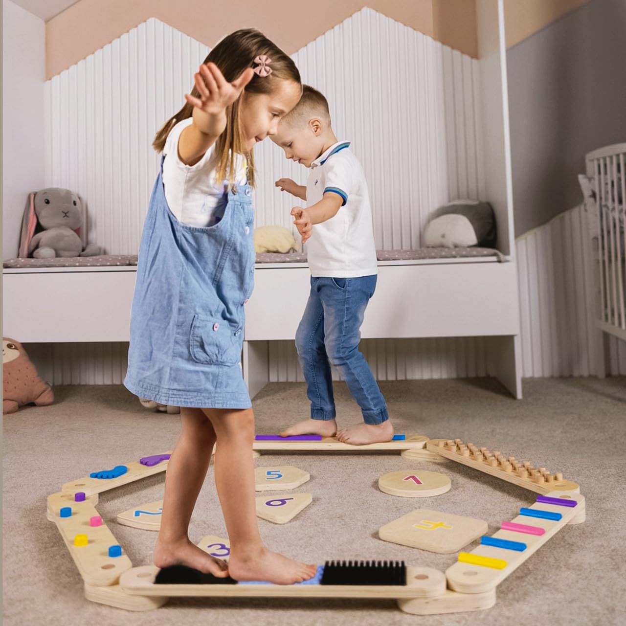 Jeu D'équilibre En Bois - 12 Poutres + 6 Pierres - Enfants 3-7 Ans - Montessori Intérieur/extérieur