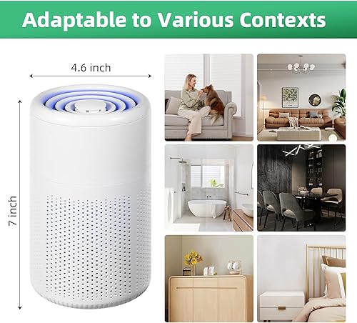 Miniatura 9 de Purificador de aire para alergias en el hogar, pelo de mascotas en el dormitorio, purificadores de aire para dormitorio HEPA con cable USB,