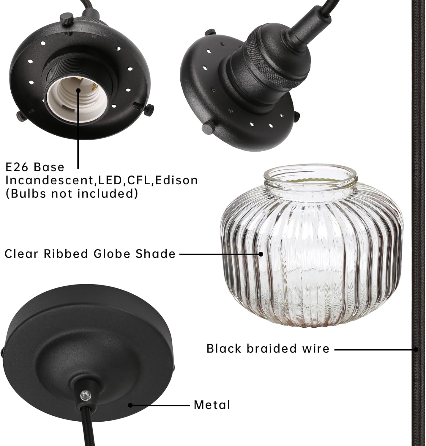 Modern Globe Ceiling Pendant Lighting with Glass Lampshade, Mid Century Hanging Light Fixture for Kitchen Island, Dining Room, Living Room, Bedroom, Farmhouse