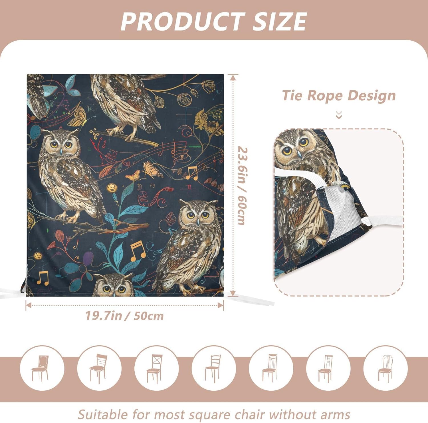 ALAZA Owl Leaves Music Notes Chair Back Cover Set of 6, Washable Reusable Removable Chair Slipcovers Decorative Chair Cover for Home Kitchen Wedding Party