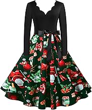 Yowablo Abendkleider Kleider cocktailkleid Frauen Vintage Langarm Weihnachten 1950er Jahre Hausfrau Abendparty Abendkleid