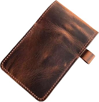YIYUS Real Genuine Leather Notepad Cover For Mini Pocket Notebook 3" X 5", Leather Cover For Rite In The Rain Top-Spiral Notebook BROWN 2