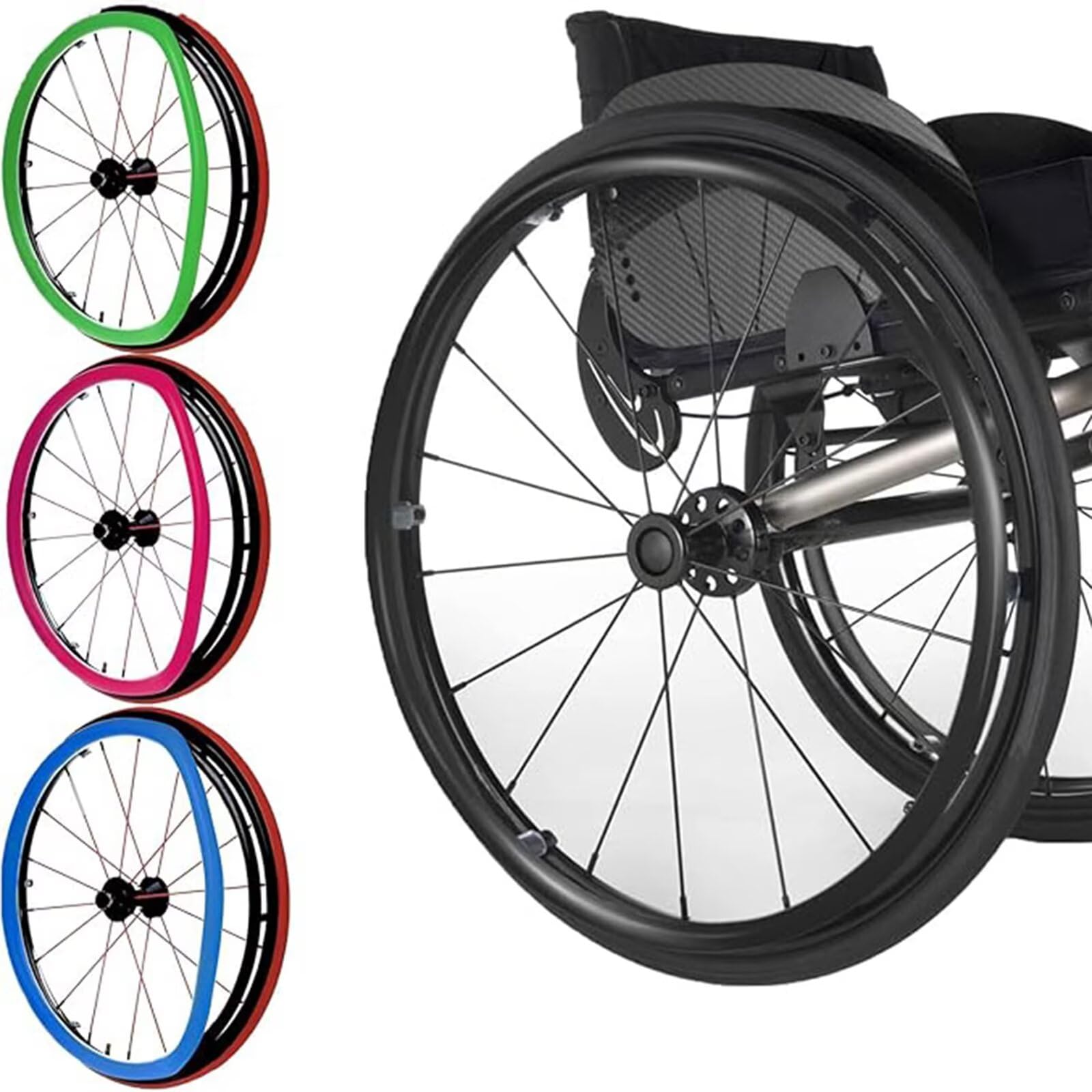 Fundas antideslizantes para llantas de silla de ruedas de 56/60 cm - Mejoran el agarre y protegen el empuje manual - Accesorio duradero para rueda trasera - Funda para silla de ruedas [Clase energétic