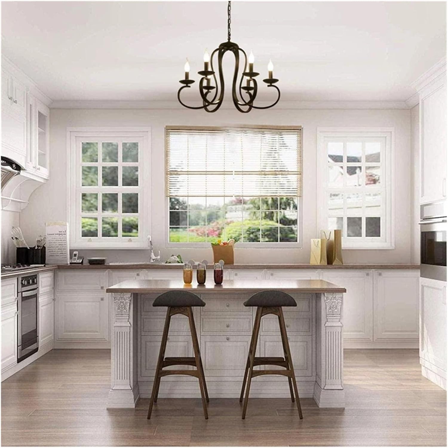 European Simple Candle Lamp Modern Personalized Iron Art Living Room Dining Room Bedroom Clothing Store,Chandeliers/Color/Black