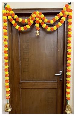 SPHINX Artificial Marigold Fluffy Flowers Garlands Door Toran Set/Door Hangings for decoration (Approx. 100 X 152 cms) (Yellow and Dark Orange)
