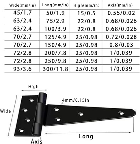 Miniatura 2 de Bisagras resistentes para puertas  Correa en T de hierro negro bisagras de puerta negras con tornillos de acero inoxidable  Kit de puerta de valla