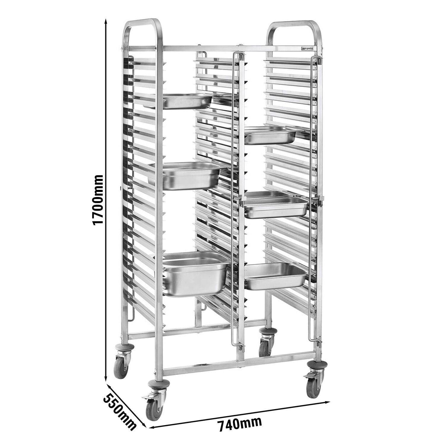 GGM Gastro | TWDH1611 | Tablettwagen - doppelt - für 32 Tabletts GN 1/1