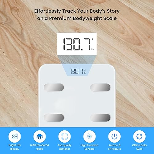 Miniatura 3 de Báscula inteligente para peso corporal de hasta 396 libras, báscula digital blanca de baño con aplicación, monitor de IMC preciso y grasa corporal,