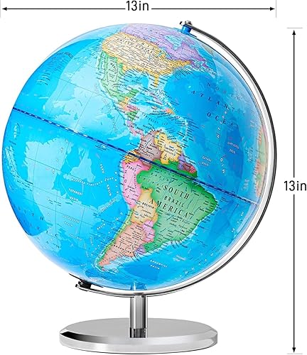 Miniatura 6 de Globo terráqueo de 13 pulgadas para niños, globo de aula para educación y decoración con base estable de metal pesado, superficie impresa