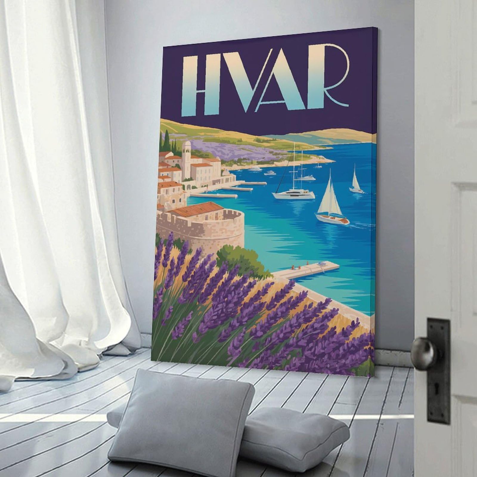 Junmoney Hvar Travel Wall Art Print 12x18inch(30x45cm), for Hallway, Entryway Or Landing, A Neat Decor Update for Hallways, for Everyday Interiors