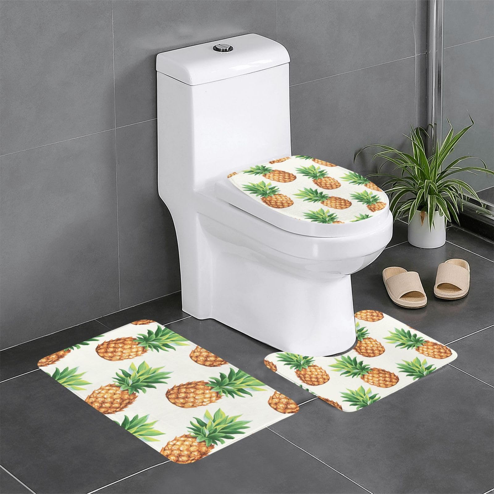 Tapis de bain doux et antidérapant lot de 3 avec housse WC ananas