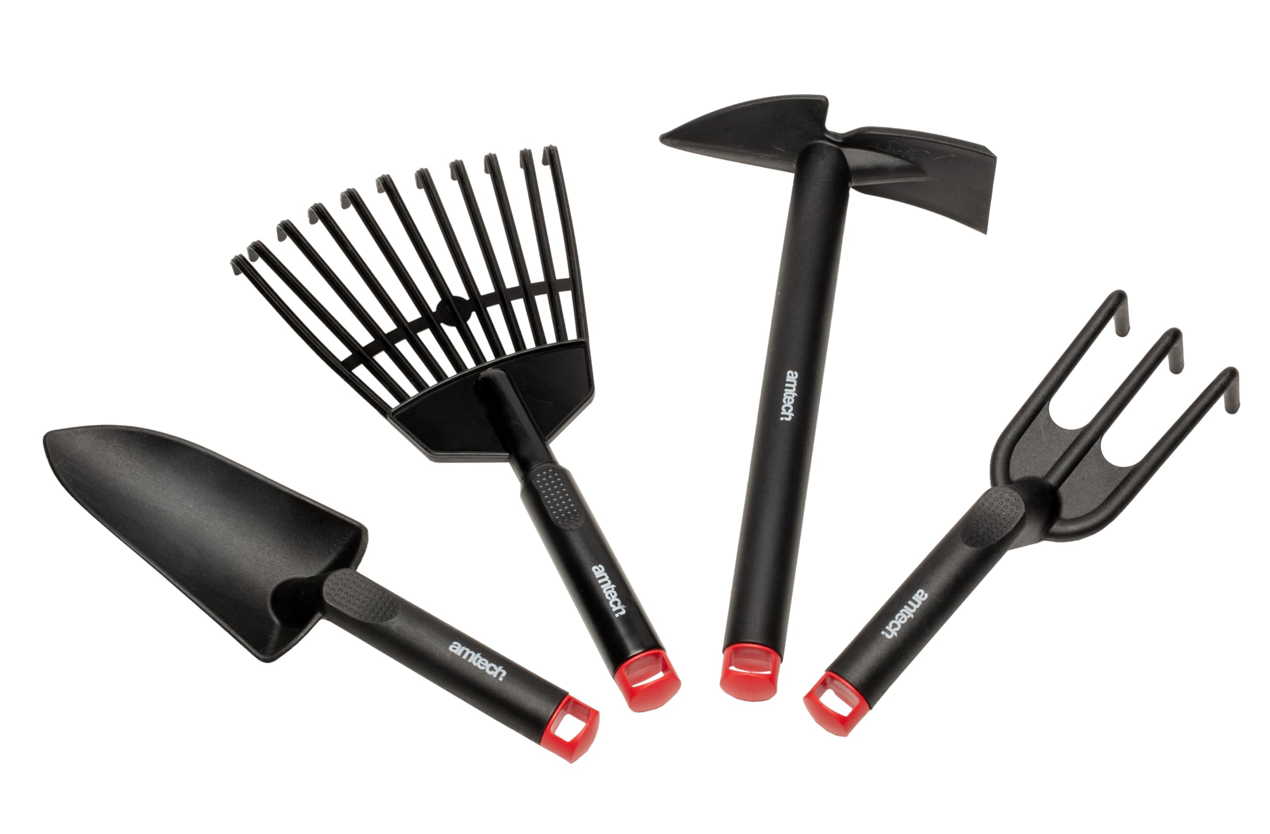 Amtech – 4pc Garden Hand Tool Set, Lightweight Rust-Free Cultivator, Trowel, Hoe and rake for Digging, Weeding and Soil prep in pots, beds and Small Garden Spaces