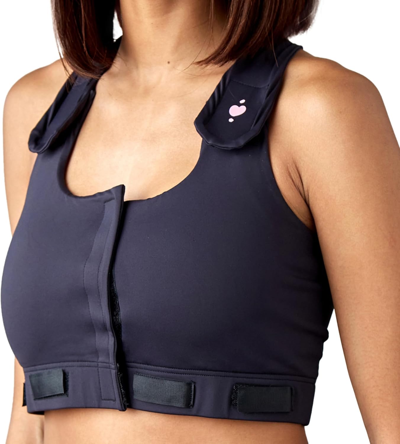 heart&core Larissa Bra, Easy to Wear Post-Surgery Bra - Post Augmentation, Comfortable, Quick-Drying, Patented Drain Tab