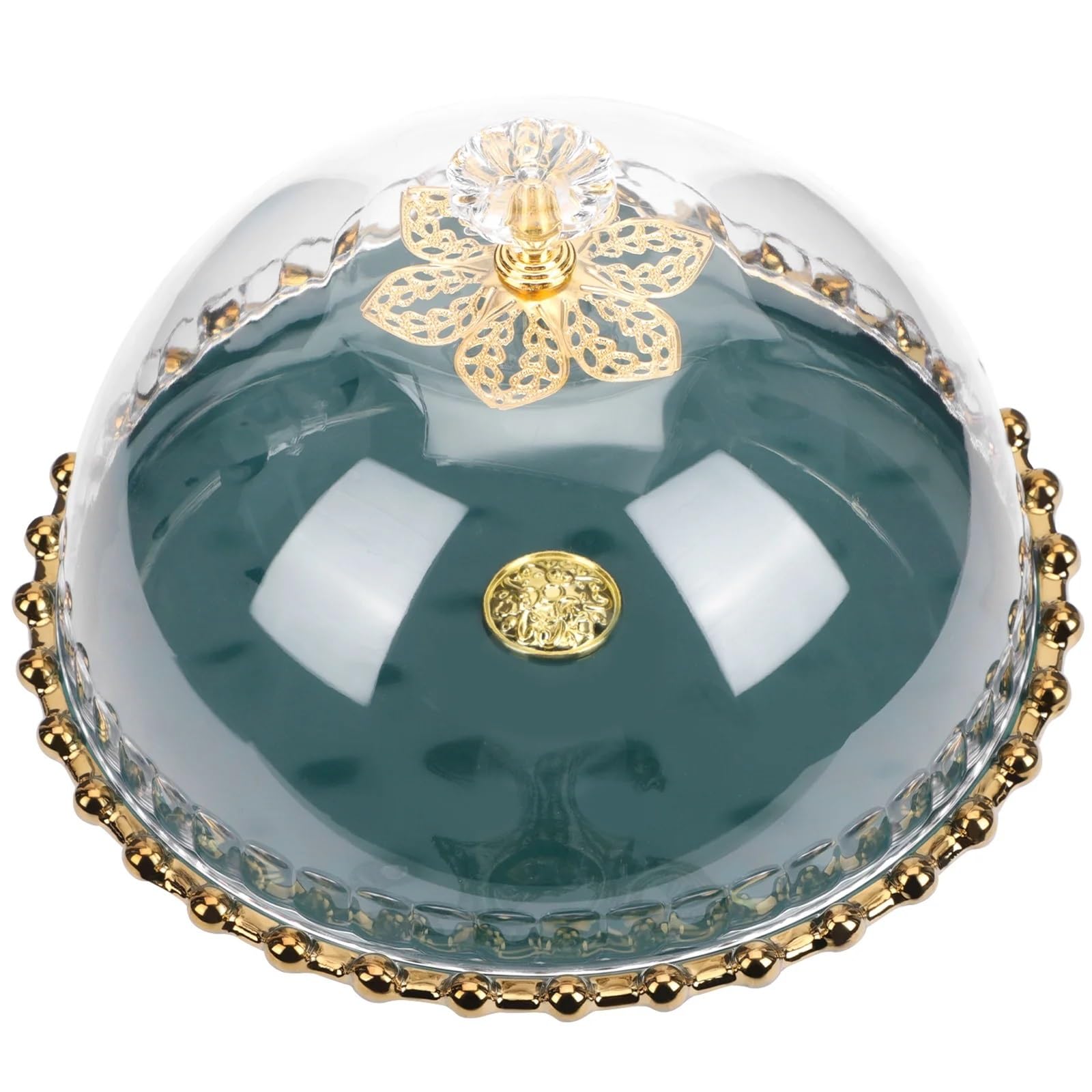 Alzata per torte con cupola in vetro e ceramica, per dessert nuziali, alzata in cristallo, coperchio rotondo da 8 pollici (bianco verde)