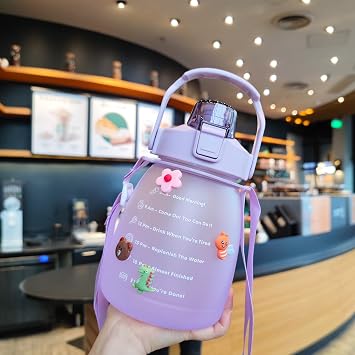 NCDUANSAN Kawaii water bottle large capacity water bottle portable sports bottle with cute three-dimensional sticker 1300MLPurple,1300ml
