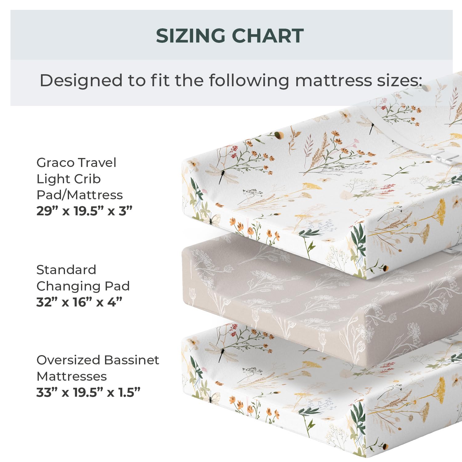 Pobibaby - 2 Pack Premium Changing Pad Cover - Ultra-Soft Jersey Knit, Stylish Floral Pattern, Safe and Snug for Baby (Wildflower)