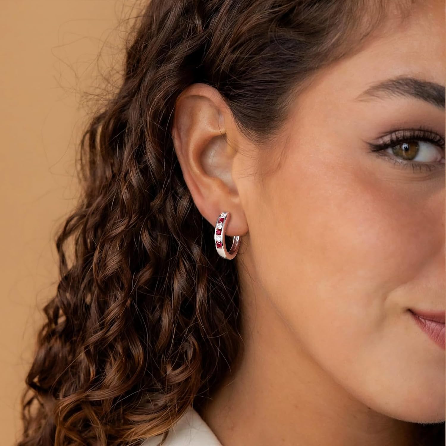 Small Hoop Earrings for Women Sterling Silver/14K Gold Plated 18mm Thick Huggie Hoop Earring Annivesary Wedding Jewelry Channel Set Birthstone Earrings - Image 2