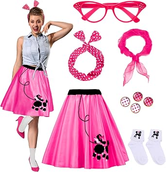 Ibeauti 50s Costumes for Women 1950s Poodle Skirt Accessories Set with Cat Eye Glasses Scarf Bandana Tie Headband Socks