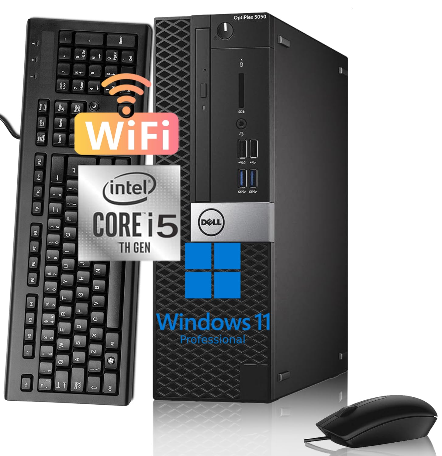 Dell Optiplex 5050 SFF Ordenador de sobremesa, Intel Core i5-7500, 8 GB de RAM, SSD de 256 GB, Wi-Fi, Bluetooth, Teclado QWERTY Americano, Windows 11 Pro (reacondicionado)